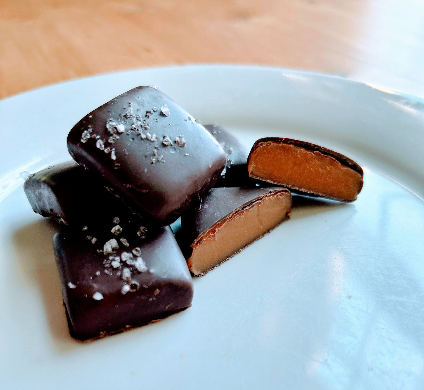 Dark Chocolate Covered Caramels with Sea Salt
